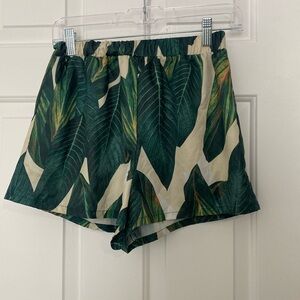 SHEIN Green and White Tropical Shorts S